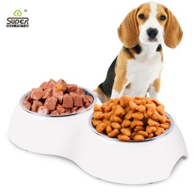 China SUPER SUSTAINABLE Optional Dual Size Dog Cat Water Bowl Pet Double Bowl Twin Dog Bowl for sale