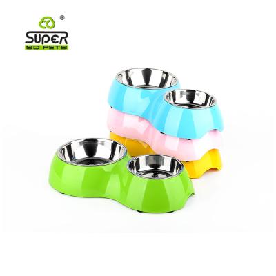 China Pet Viable Small Double Arc Double Bow Dog Cat Water Bowl Twin Dog Food Bowl for sale