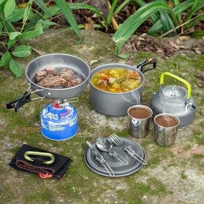 China Amazon Sustainable Hot Sell Outdoor Backpacking Cookware Non-Stick Hiking Camping Set for sale