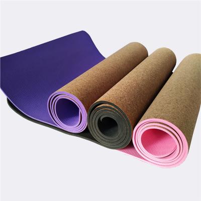 China Yoga Pilate Exercise 183x61cm High Density 6mm Exercise Mat Non-Slip Black Yoga Cork Print Strip Yoga Mat Custom Made for sale