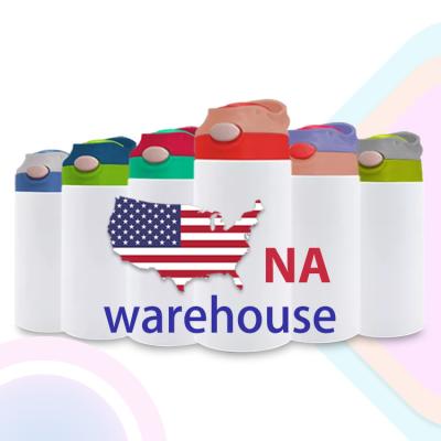 China Viable USA Warehouse Stainless Steel 12oz Double Wall Kids Blank Flip Lid Cup Water Bottle For Sublimation for sale