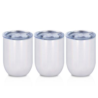 China USA Warehouse 12oz Stemless Wine Tumbler Cups Stainless Steel Double Wall Glitter Viable White Sublimation Blanks for sale