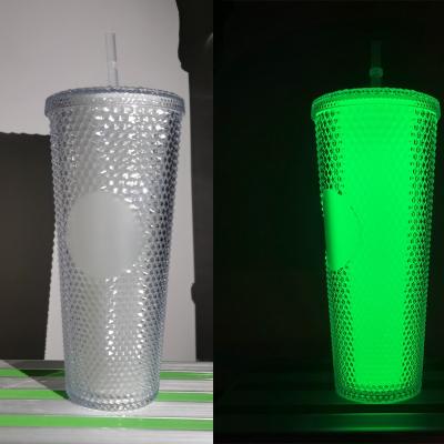 China 2022 viable newcomer amazon hot-selling luminous bling glow in dark mugs studded tumblers 24oz for sale