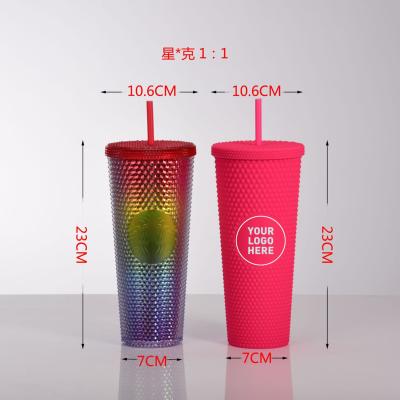 China USA Warehouse 24oz Sustainable Double Wall White Rhinestone Studded Tumbler Cups With Lids And Straws for sale