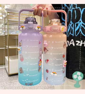 China 2022 Viable 2 Liter Drinkware Water Jug Sports Motivational Water Bottle With Straw And Weather Stickers for sale