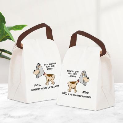 China 2021 Custom Printing Insulation Canvas Lunch Bag Portable Waterproof Picnic Bag Eco Friendly Lunch Bags for sale