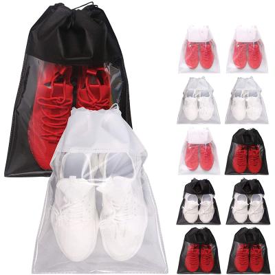 China Reusable Wholesale Drawstring Nonwoven Shoes Bag With Clear Window for sale