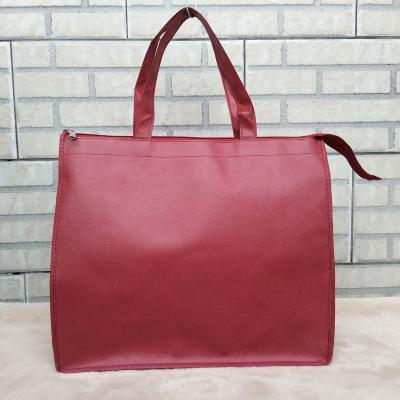 China 2021 Eco-Friendly Custom Made Heavy Duty Tote Bag Burgundy Shopping Bag Red Nonwoven Promotional for sale