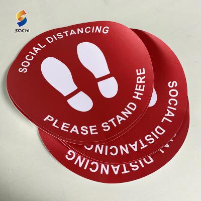 China Waterproof Social Distancing Safety Sign Continue Distance Warn Floor Sticker Decals Align Die Cut Social Distancing Sticker for sale