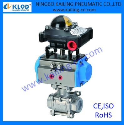 China SS304 or 316 control valve actuator with limit switch, 3 pieces pneumatic ball valve, stainless steel body for sale