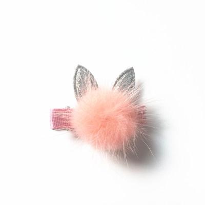 China Children's Mink Fur Hair Clips For Kids, Cute Pom Pom Clips for sale