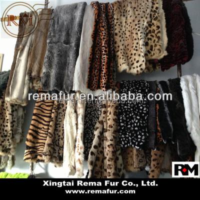 China Auto Upholstery Leopard Printed Real Rabbit Fur Plates/Rug/Blanket For Garment for sale