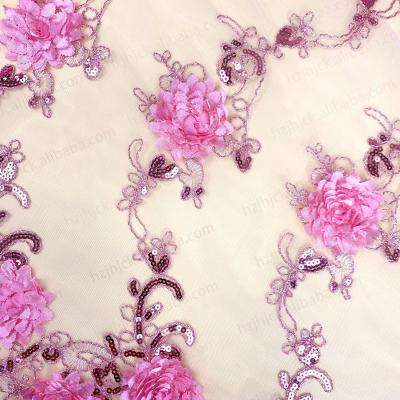 China IN-STOCK Chantilly Viable High Quality Polyester 3D Flower Custom Sequins Lace Bridal Dress Lace Fabric Trimming Lace For Dress for sale