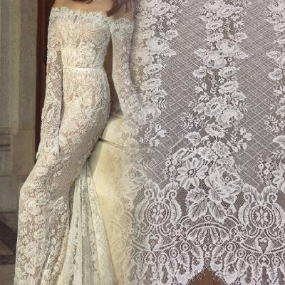 China Handmade luxury gold white sequins beaded bridal lace fabric with sequins for women wedding bridal dress for sale