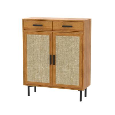 China Modern Living Room Furniture 2 Drawers Modern Rattan Doors Wooden Wardrobe For Storage for sale