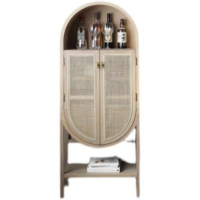 China Modern Nordic Large Storage Cabinet Rattan Home Wine Cabinet Wooden Cabinet for sale