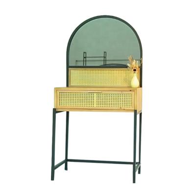 China (Other) OEM ODM Coiffeuse Tocadores Rattan Decor Furniture Bedroom Vanity Adjustable Mirrored Dressing Table for sale