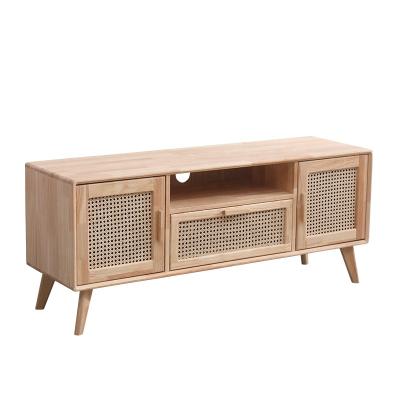 China Modern Nordic Living Room Rattan TV Wood TV Stand Wall Mount Cabinet OEM ODM Manufacturing Modern Wooden Table TV for sale