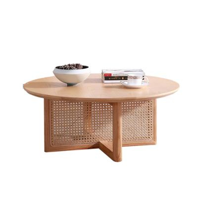 China (Other) Nordic Creative Side Adjustable Rattan Tea Table Modern Luxury Solid Wood Coffee Table For Living Room for sale