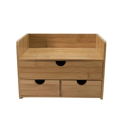 China 100% Natural Bamboo Multi-Function Office Backup Storage Box Space Office Supplies Wooden Desk Organizer with Drawers for sale