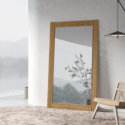 China Large Art Decor Home Wooden Frame Floor Mirror Standing Full Body Mirror for sale