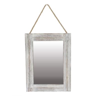 China Antique Art Decor Gray Pine Bedroom Bathroom Dresser Wall Mirror Wood Frame Hanging Mirrors for sale