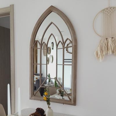 China Art Decor Antique Window Mirror Vintage Wooden Framed Arch Decorative Modern French Mirror for sale