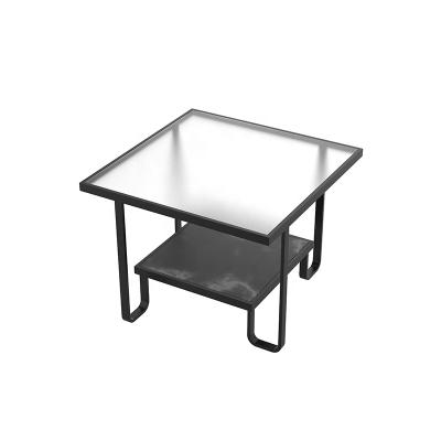 China High Quality MDF Adjustable Marble Shelf Black Frosted Glass Square (Other) Coffee Table With Storage for sale