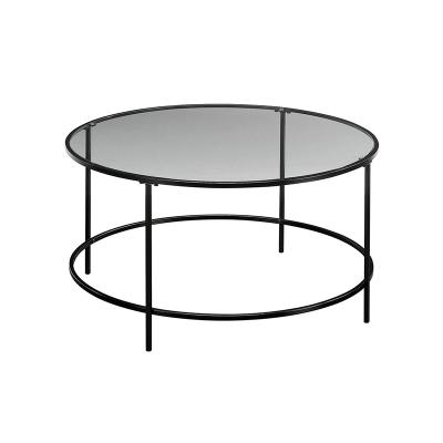 China (Others) Amazon hot sale living room furniture modern adjustable round black glass top coffee table for sale