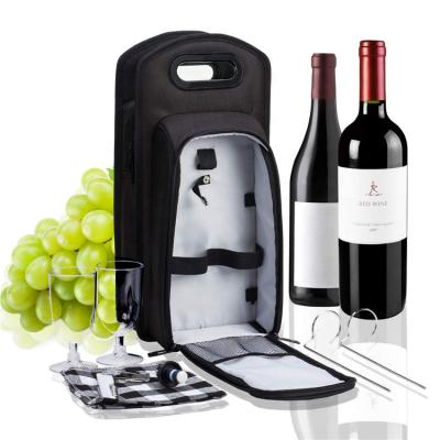 China 2 Bottle Wine Cooler Bag Waterproof Insulated Wine Bottle Carrier Tote Bag For Travel Picnic Black for sale