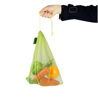 China Eco Friendly Custom Reusable Shopping Drawstring Fruit RPET Mesh Bag for sale