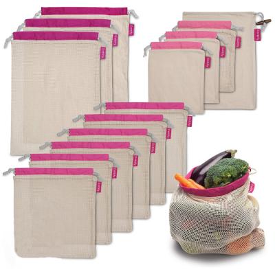 China Drawstring Closure Eco Cotton Mesh Produce Shopping Grocery Bag Natural Eco Friendly Reusable Organic Set for sale