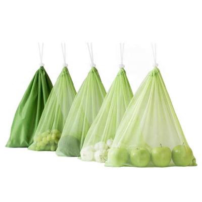 China Eco Friendly Recycled Storage or Shopping Certificate Food Grade PET Green Mesh Drawstring Closure Product Bag GRS 4 Pieces Set for sale