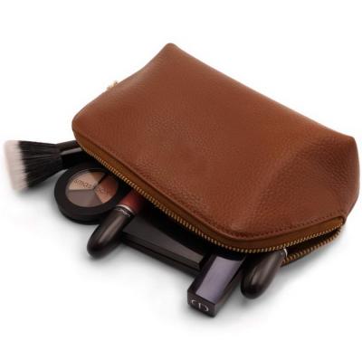 China Lady Custom PU Small Cosmetic Zipper Pouch Women Grab Bag Makeup Brush Leather Bag for sale