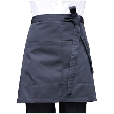 China Black Washable Women Apron Cotton Waist Waitress Short Waist Bistro Apron Men for sale