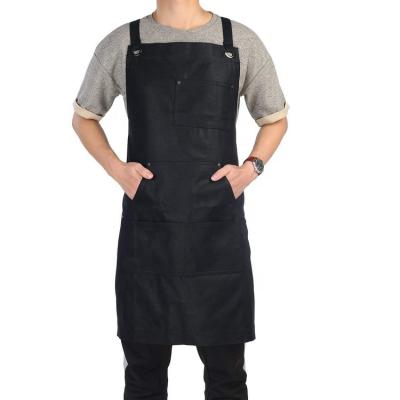 China Durable Heavy Duty Men's Black Canvas Work Apron Cooking Working Chef Kitchen Apron With Big Pocket for sale