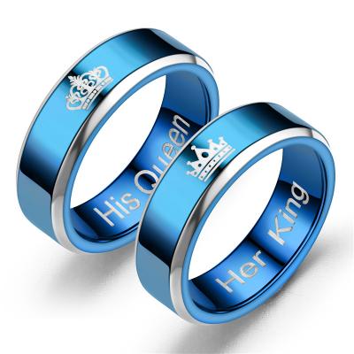 China High End Lead Free Nickel Free Couple Ring Fashion Jewelry Blue His Queen His King Ring For Wedding for sale