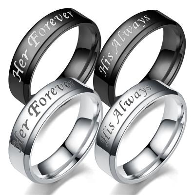 China High End Romantic Gift Jewelry Stainless Lead Free Nickel Free Birthday HIS ALWAYS HIS FOREVER Couples Rings for sale