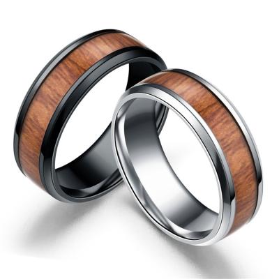 China High End Lead Free Nickel Free Stainless Steel Wood Grain Inlaid Accessories Ring Titanium Steel Jewelry Bangle for sale