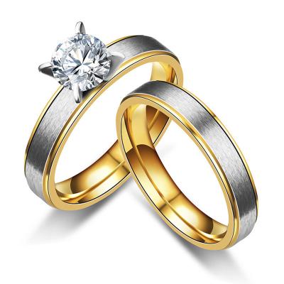 China Simple And Elegant Gold Four-claw Cubic Zirconia Couple Diamond Ring High End Quality Lead Free Nickel Free for sale