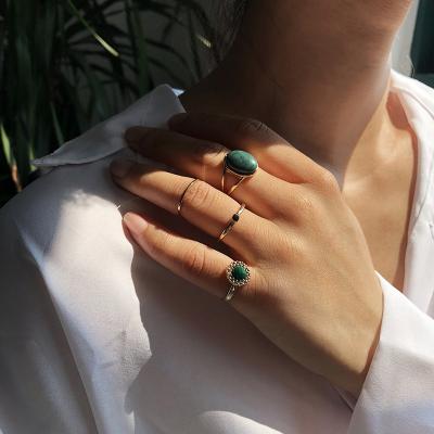 China 4pcs Stocked Set INS Fashion Hot Alloy Or Stainless Steel Seal Rings With Green Agate For Women for sale