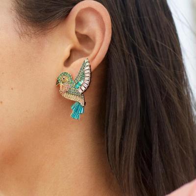 China Stocked cute small fashion bird earrings bee cicada owl diamond tassel animal original stud earrings for women for sale