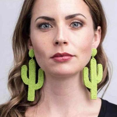 China Bohemian Ethnic Creative Cactus Jewelry Style Handmade Rice Pearl Stocked Earrings For Women Catwalk for sale