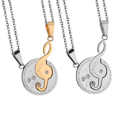 China Lead Free Nickel Free Elephant Shape Couples Music Titanium Steel Splicing Pendant Necklace for sale