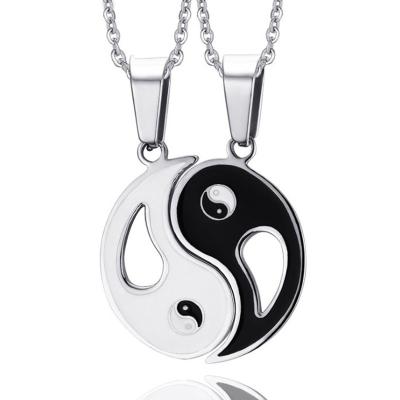 China Nickel Free Lead Free Titanium Steel Couple Tai Chi Figure Pendant Necklace in Black and White for sale