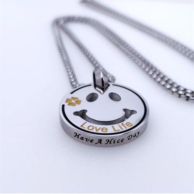 China Men's Lucky Korean Couples Pendant Necklace Men's Hip-hop Lead-free Nickel-free Steel Single Smiley Face Jewelry Titanium Sweater Chain for sale