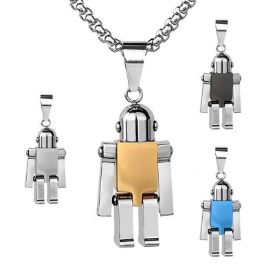 China Moving Robot Nickel Free Lead Steel Necklace Titanium Hands And Feet Sweater Pendant Necklace Hip Hop Necklace for sale