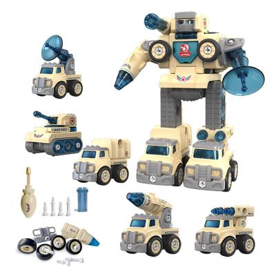 China Toy Amazon Battery Powered Hot Selling 5 in 1 Kids Toys Building Deformation Car Robot Transformation Toys for Children for sale