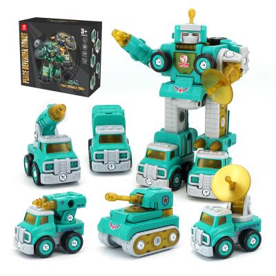 China Best Battery Operated Toy Building Educational Robot Transform Toy ERCHAOXI To 5 Military Vehicles With Music OEM for sale