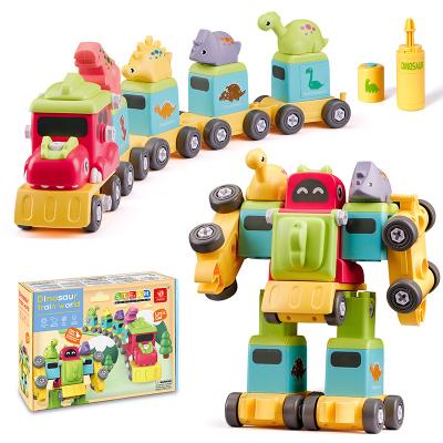 China Designed for Hot Selling Amazon ROD Small Hands Toys for Boys Girls Take Apart Dinosaur Robot Train Set 2 in 1 Building Transform Toys for sale